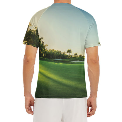 Golf Course Print Men's Short Sleeve Rash Guard