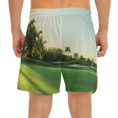 Golf Course Print Men's Split Running Shorts