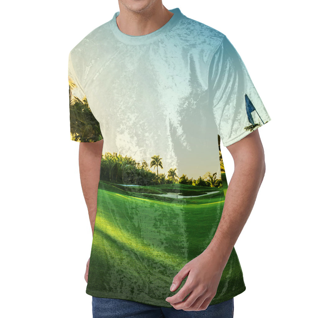 Golf Course Print Men's Velvet T-Shirt