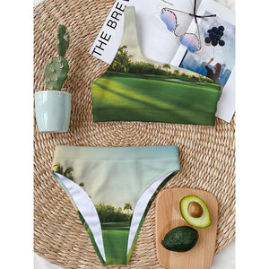 Golf Course Print One Shoulder Bikini Top