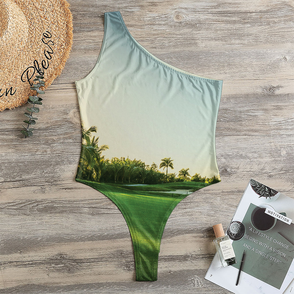 Golf Course Print One Shoulder Bodysuit