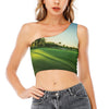 Golf Course Print One Shoulder Crop Top