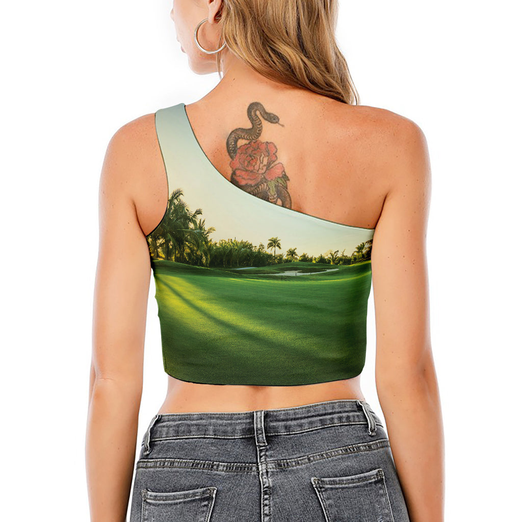 Golf Course Print One Shoulder Crop Top