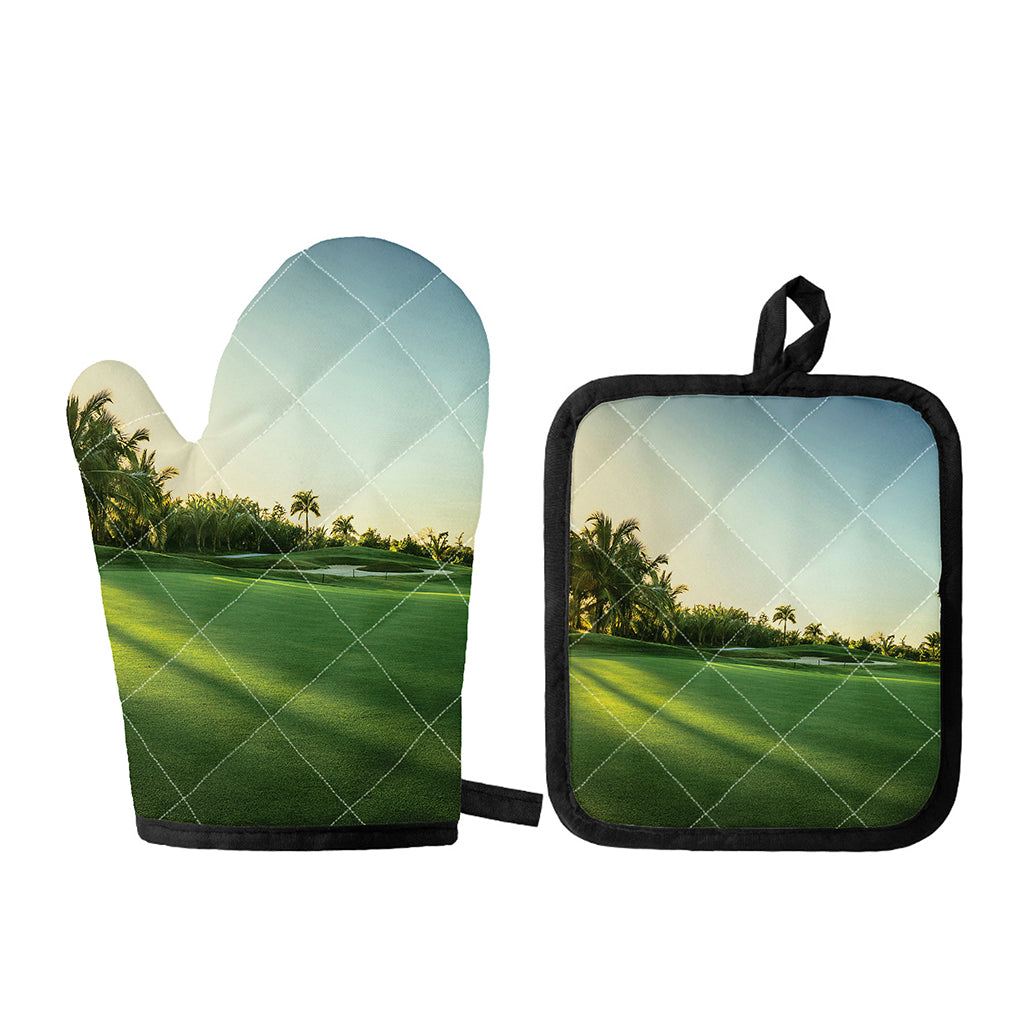 Golf Course Print Oven Mitt And Pot Holder Set
