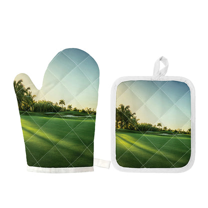 Golf Course Print Oven Mitt And Pot Holder Set