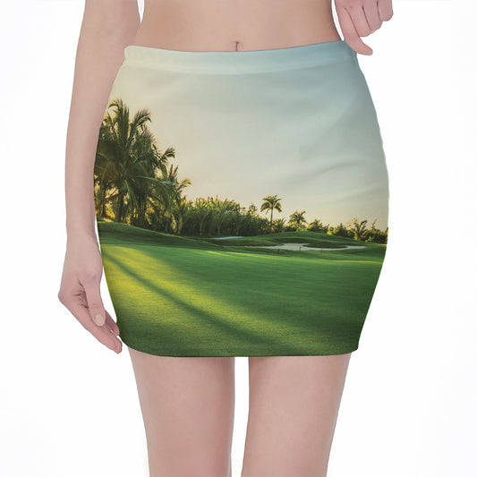 Golf Course Print Pencil Mini Skirt