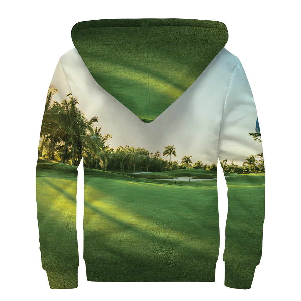 Golf Course Print Sherpa Lined Zip Up Hoodie