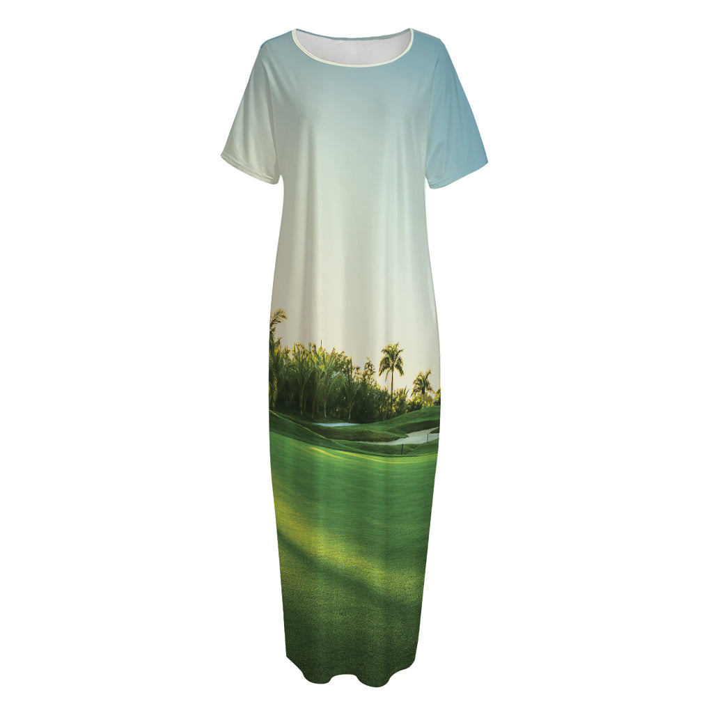 Golf Course Print Short Sleeve Long Nightdress