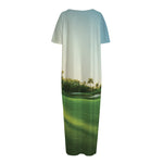 Golf Course Print Short Sleeve Long Nightdress