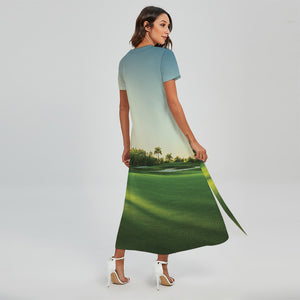 Golf Course Print Short Sleeve Maxi Dress