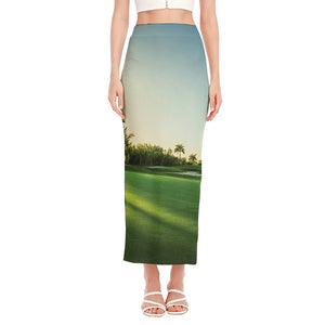 Golf Course Print Side Slit Maxi Skirt