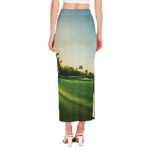 Golf Course Print Side Slit Maxi Skirt