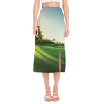 Golf Course Print Side Slit Midi Skirt