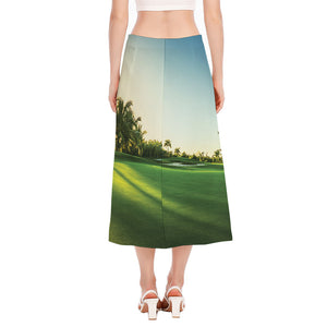 Golf Course Print Side Slit Midi Skirt