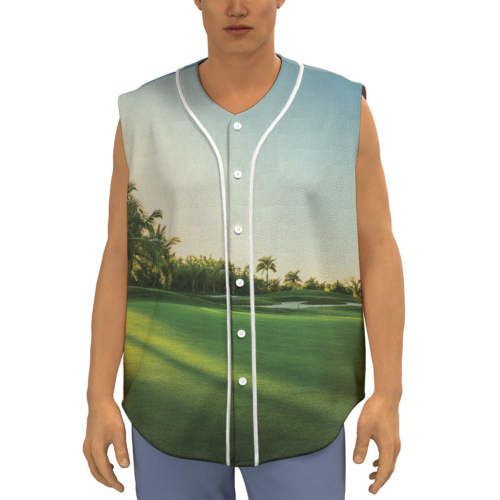 Golf Course Print Sleeveless Baseball Jersey