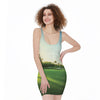 Golf Course Print Sleeveless Bodycon Dress