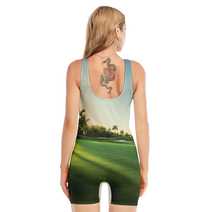 Golf Course Print Sleeveless One Piece Swimsuit