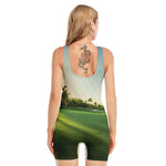 Golf Course Print Sleeveless One Piece Swimsuit