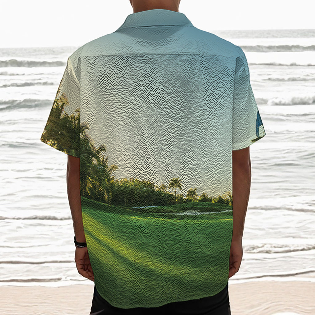 Golf Course Print Textured Short Sleeve Shirt