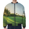 Golf Course Print Zip Sleeve Bomber Jacket