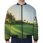Golf Course Print Zip Sleeve Bomber Jacket