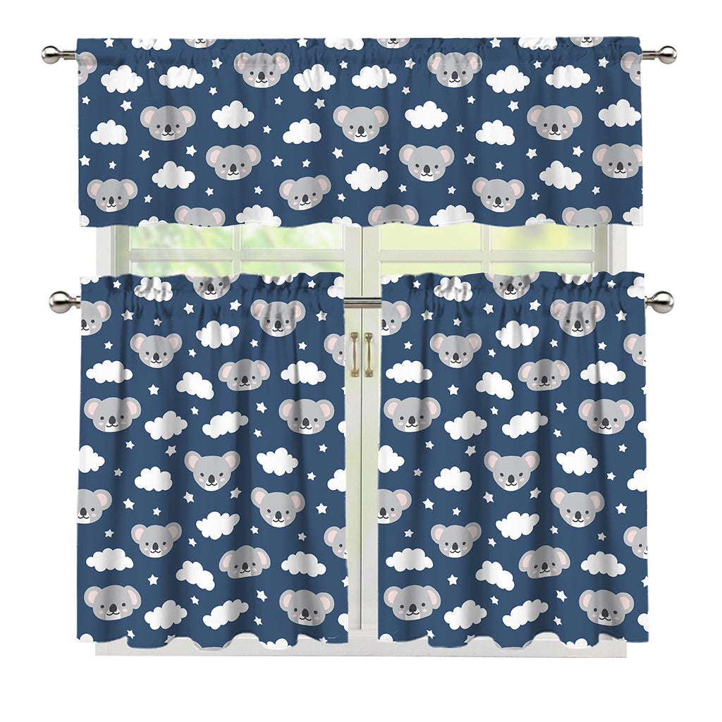 Good Night Koala Pattern Print 3 Piece Kitchen Curtains