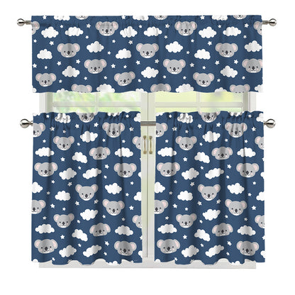 Good Night Koala Pattern Print 3 Piece Kitchen Curtains