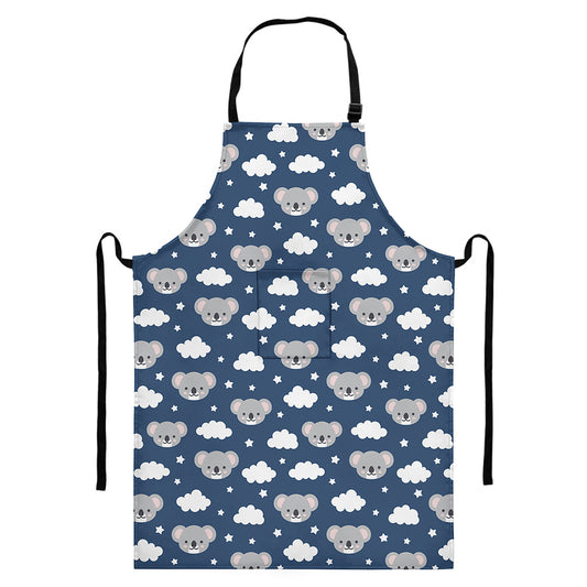 Good Night Koala Pattern Print Bib Apron With Pocket