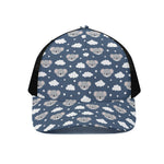 Good Night Koala Pattern Print Black Mesh Trucker Cap