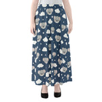 Good Night Koala Pattern Print Chiffon Maxi Skirt