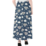 Good Night Koala Pattern Print Chiffon Maxi Skirt