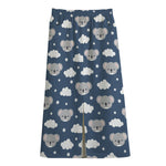 Good Night Koala Pattern Print Cotton Front Slit Maxi Skirt