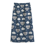 Good Night Koala Pattern Print Cotton Front Slit Maxi Skirt