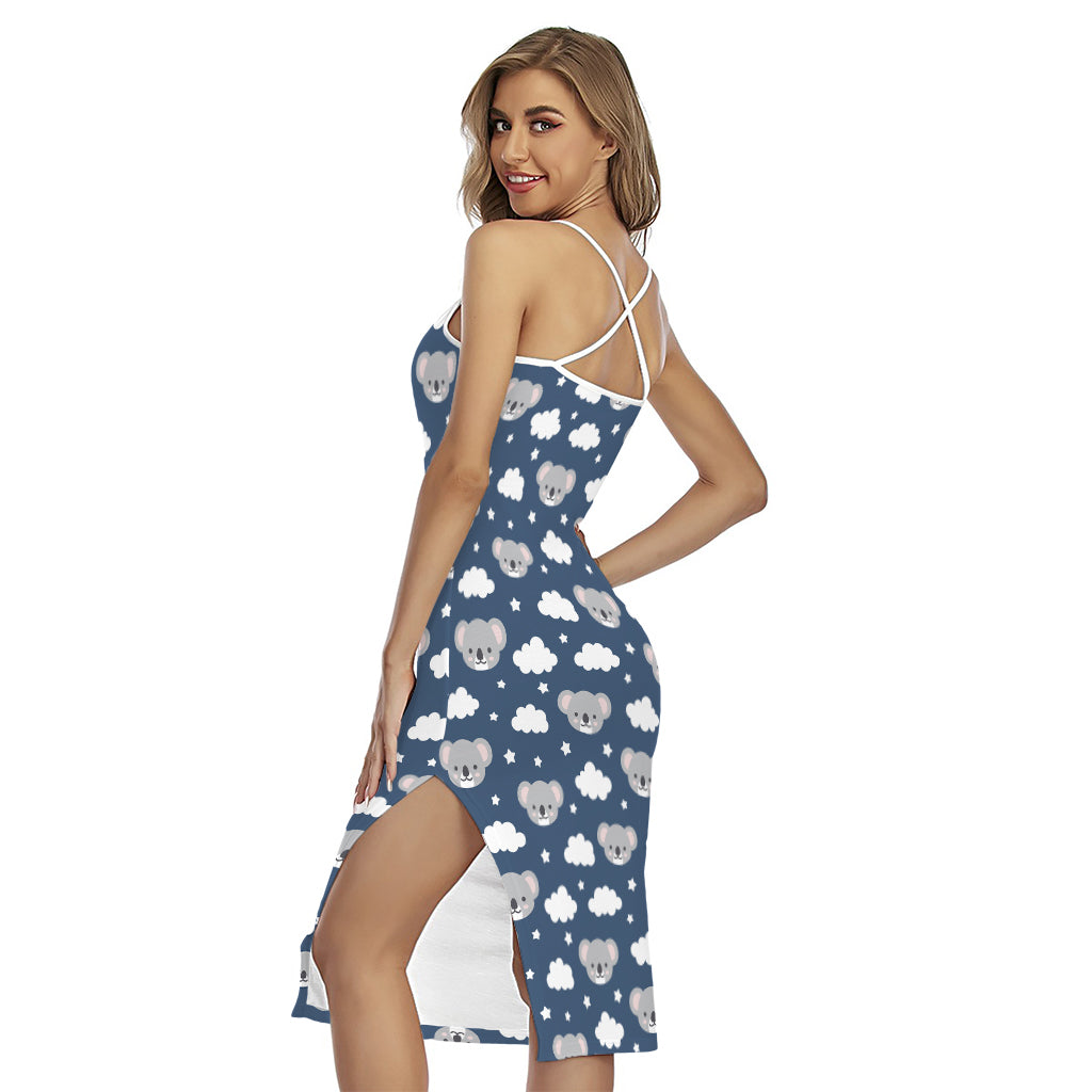 Good Night Koala Pattern Print Cross Back Cami Dress
