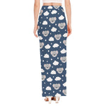 Good Night Koala Pattern Print High Slit Maxi Skirt