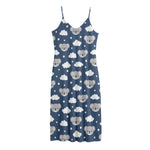 Good Night Koala Pattern Print Jersey Midi Cami Dress