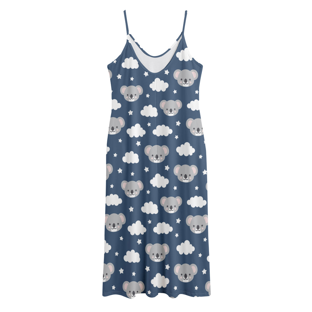 Good Night Koala Pattern Print Jersey Midi Cami Dress