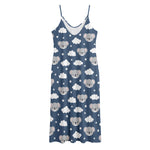 Good Night Koala Pattern Print Jersey Midi Cami Dress