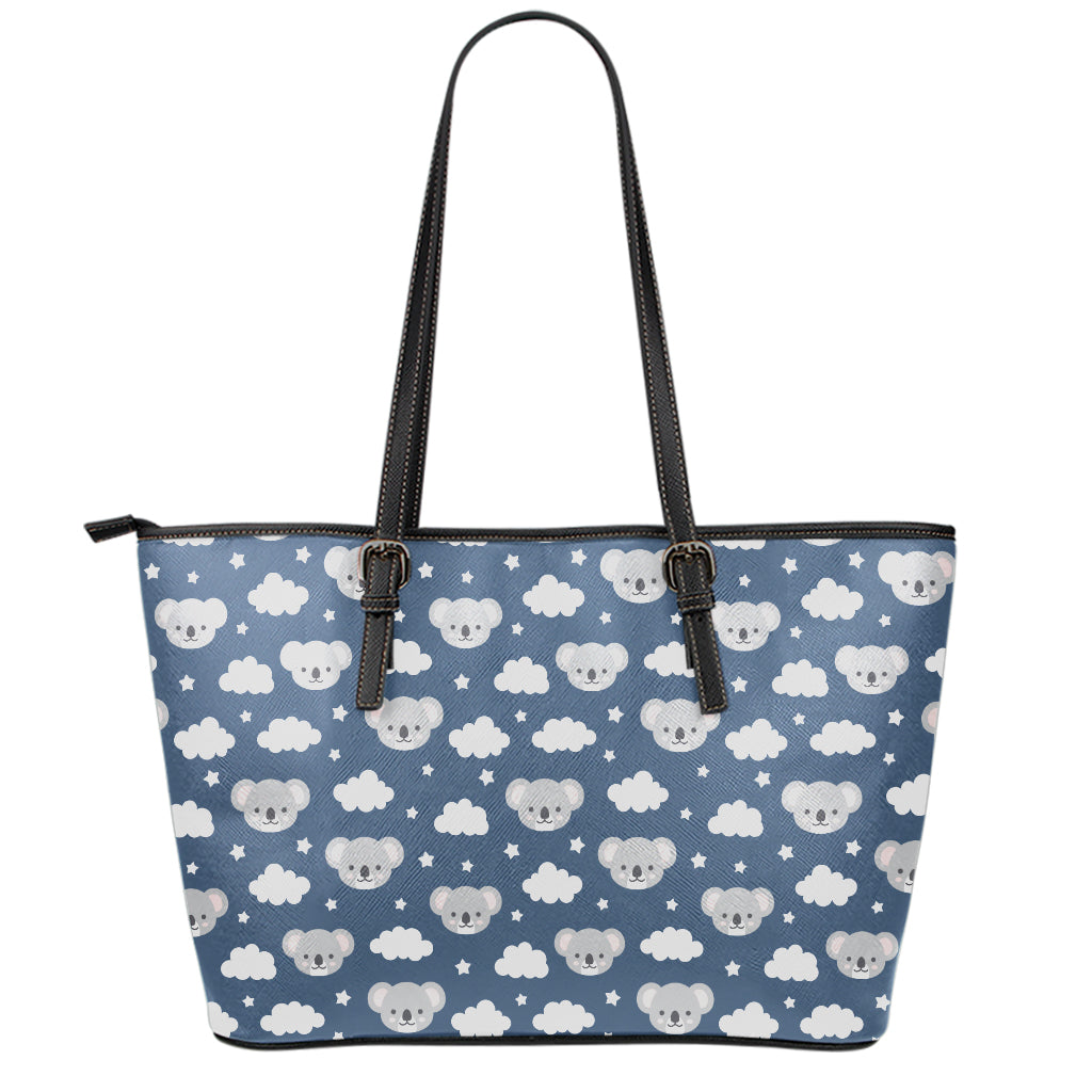 Good Night Koala Pattern Print Leather Tote Bag