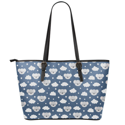 Good Night Koala Pattern Print Leather Tote Bag