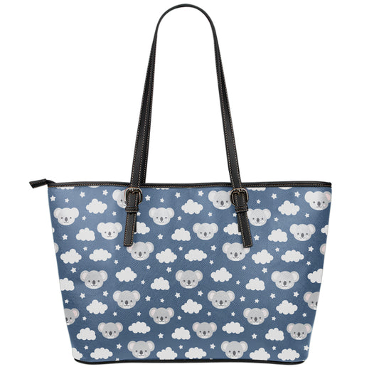 Good Night Koala Pattern Print Leather Tote Bag