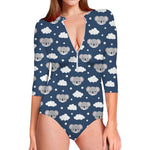 Good Night Koala Pattern Print Long Sleeve Swimsuit