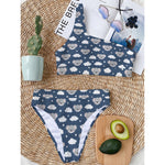 Good Night Koala Pattern Print One Shoulder Bikini Top