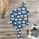Good Night Koala Pattern Print One Shoulder Bodysuit