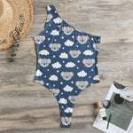Good Night Koala Pattern Print One Shoulder Bodysuit