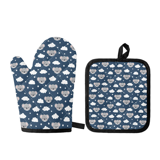 Good Night Koala Pattern Print Oven Mitt And Pot Holder Set