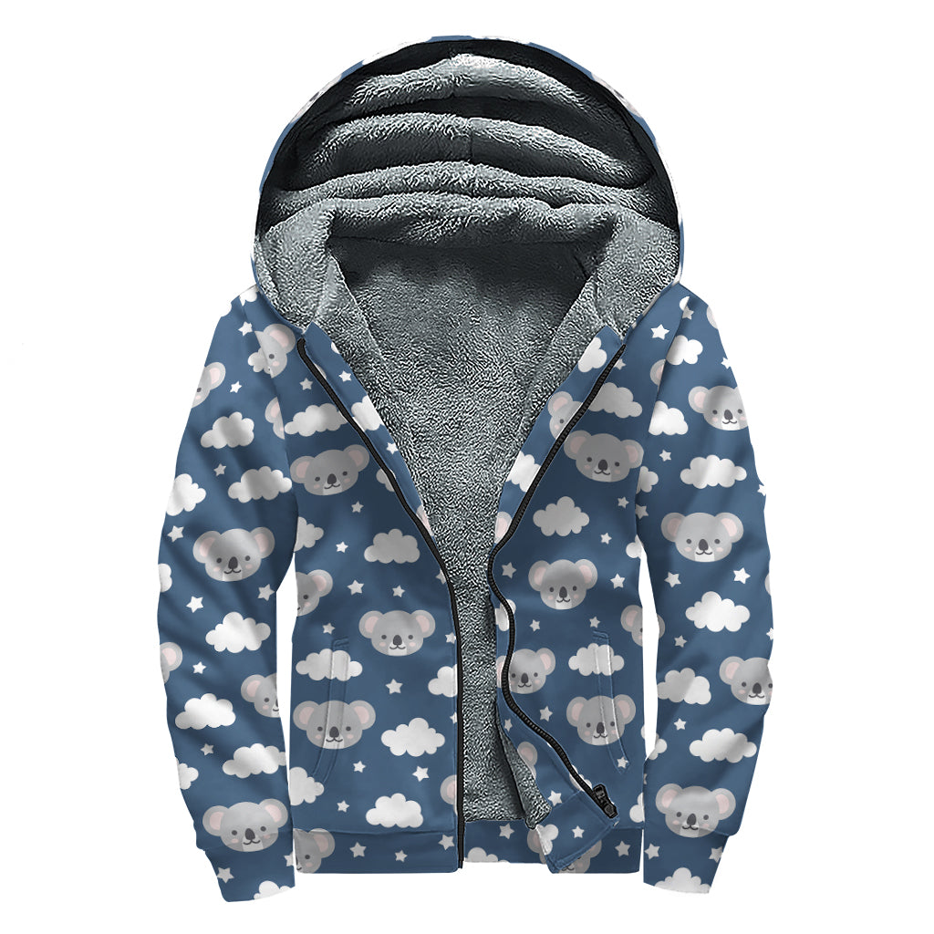 Good Night Koala Pattern Print Sherpa Lined Zip Up Hoodie