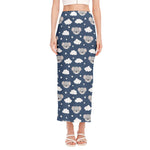 Good Night Koala Pattern Print Side Slit Maxi Skirt