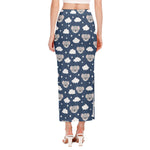 Good Night Koala Pattern Print Side Slit Maxi Skirt