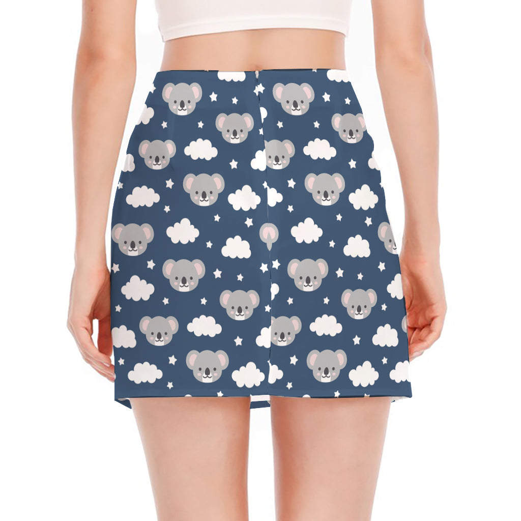 Good Night Koala Pattern Print Side Slit Mini Skirt